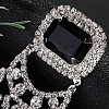 Rectangle with Teardrop Brass Rhinestone Dangle Stud Earrings FS-WG1781C-01-3