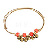 Alloy Bell & Porcelain Bead Charm Wax Cord Adjustable Anklets FS-WG54FA9-02-2