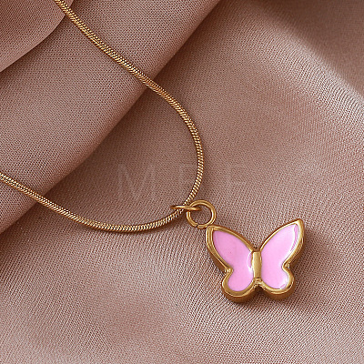 Vintage 304 Stainless Steel Enamel Butterfly Pendant Necklaces for Women YX3254-1