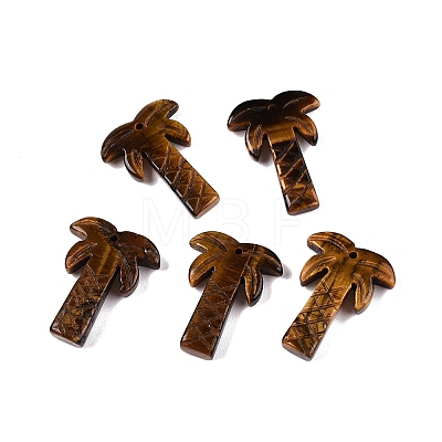 Natural Tiger Eye Coconut Tree Pendants G-N342-02C-1