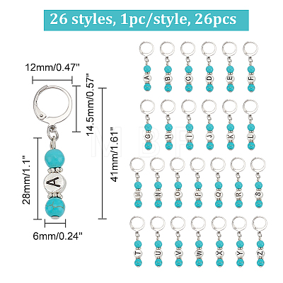 Letter A~Z Synthetic Turquoise & Alloy Pendant Stitch Markers HJEW-AB00456-1