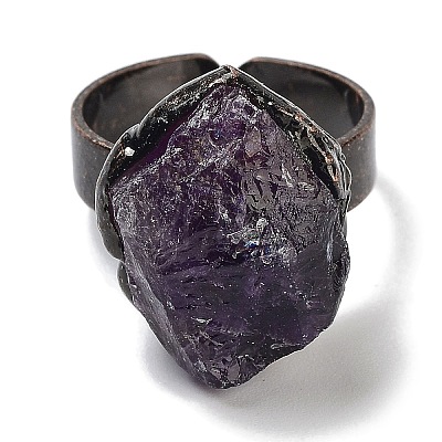 Rough Raw Natural Amethyst Irregular Nugget Open Cuff Ring G-A221-10-1