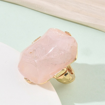 Natural Rose Quartz & Alloy Finger Rings for Women RJEW-G375-01G-01-1