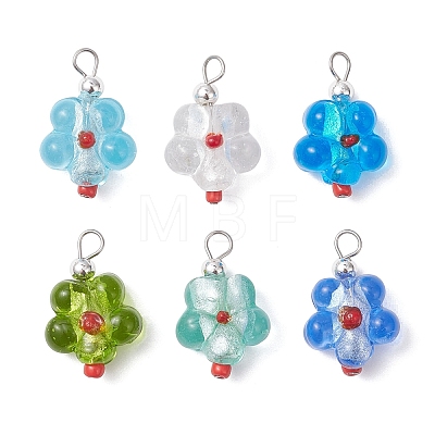6Pcs 6 Colors Handmade Silver Foil Glass Lampwork Pendants PALLOY-JF04685-1