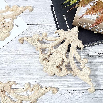 Natural Solid Wood Carved Onlay Applique Craft WOOD-FH0001-28-1