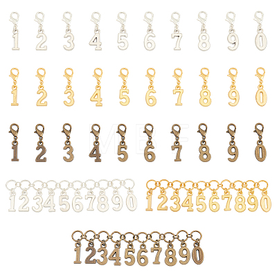 1 Set 3 Colors Alloy Number Charm Knitting Row Counter Chain with Brass Rings HJEW-BC0001-40-1