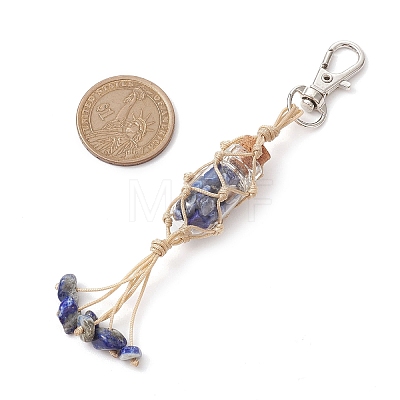 Glass Wishing Bottle inside Chakra Gemstone Chip Pouch Pendant Decorations HJEW-JM01912-1