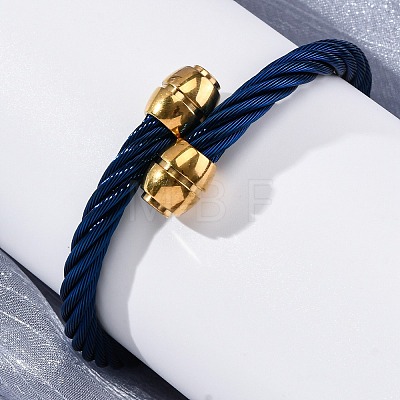 304 Stainless Steel Torque Bangles for Women BJEW-P310-25BL-1