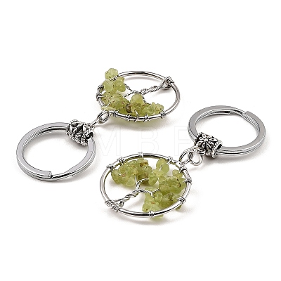 Natural Peridot Flat Round with Tree of Life Pendant Keychain KEYC-E023-03W-1