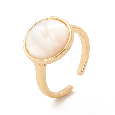 Shell Flat Round Open Cuff Ring RJEW-P030-03G-1