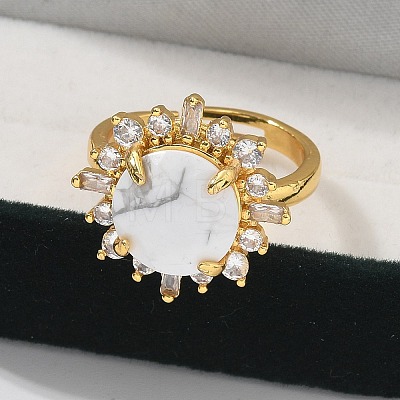 Sunflower Natural Howlite Finger Rings RJEW-B113-03G-06-1