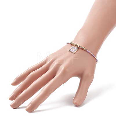 Glass Beaded Stretch Bracelet with Brass Beads BJEW-MZ00005-1