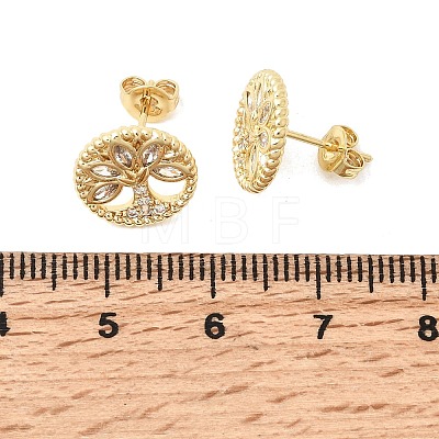 Ring with Tree of Life Pattern Brass Micro Pave Clear Cubic Zirconia Stud Earrings EJEW-G460-02G-1