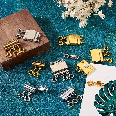 10Pcs 10 Styles Alloy Magnetic Clasps Slide Lock Clasps with Spring Ring Clasps FIND-TA0002-03-1
