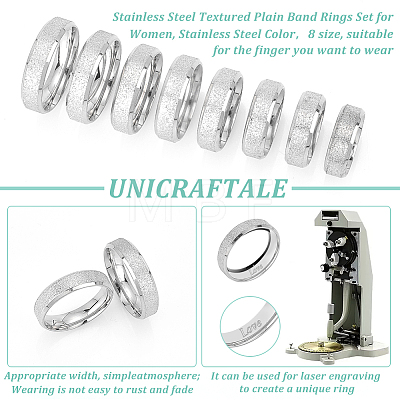 Unicraftale 16Pcs 8 Size 201 Stainless Steel Textured Plain Band Rings Set for Women RJEW-UN0002-77P-1