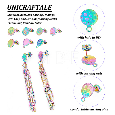 Unicraftale 28Pcs 7 Style Ion Plating(IP) 304 Stainless Steel Stud Earring Findings STAS-UN0040-49-1