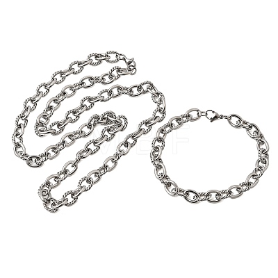 304 Stainless Steel Cable Chains Bracelet & Necklace Jewelry Sets SJEW-L199-11P-1