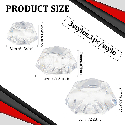 3Pcs 3 Style Hexagon Shape Acrylic Display Base Stand Holder for Crystal Ball DJEW-FG0001-34-1