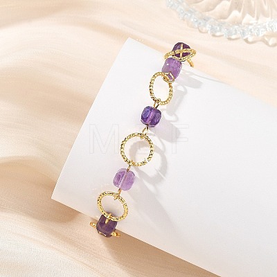 Natural Amethyst & Brass Open Jump Rings Link Bracelets for Women BJEW-JB14116-01-1
