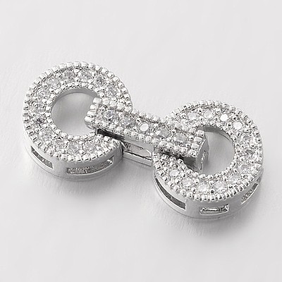 Flat Round Brass Micro Pave Cubic Zirconia Fold Over Clasps ZIRC-I014-64-FF-1