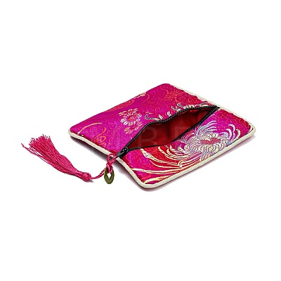 Chinese Brocade Tassel Zipper Jewelry Bag Gift Pouch X-ABAG-F005-10-1