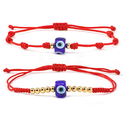 2Pcs Glass & Brass Beads Braided Bead Bracelets JD3982-3-1