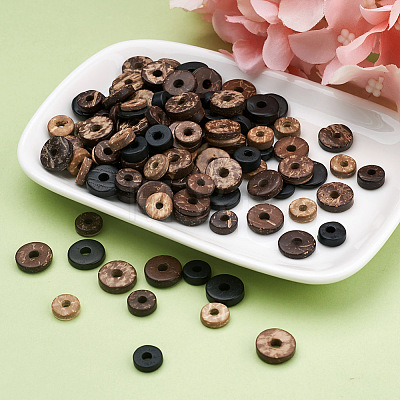 600Pcs 6 Styles Dyed Donut Coconut Beads COCB-FW0001-01-1