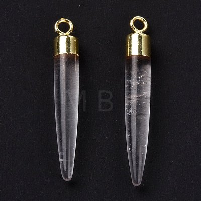 Natural Quartz Crystal Brass Pointed Pendants G-B025-02LG-04-1