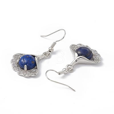 Natural Lapis Lazuli Ginkgo Leaf Dangle Earrings with Crystal Rhinestone EJEW-A092-03P-07-1