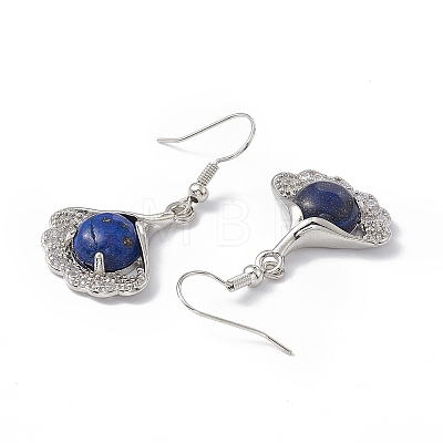 Natural Dyed Lapis Lazuli Ginkgo Leaf Dangle Earrings with Crystal Rhinestone EJEW-A092-03P-07-1