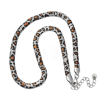 304 Stainless Steel Leopard Print Flat Snake Chain Necklaces for Women NJEW-A044-02B-P-1