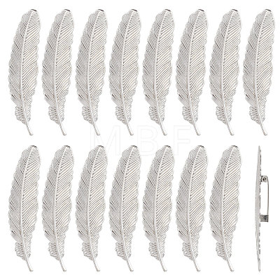 20Pcs Feather Shape Brass Brooch JEWB-CO0001-01S-1