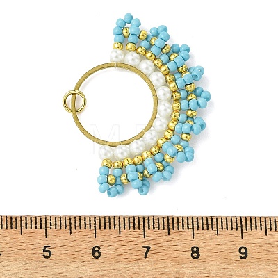 Glass Seed Beaded & Brass Linking Rings Pendnats PALLOY-MZ01340-02-1