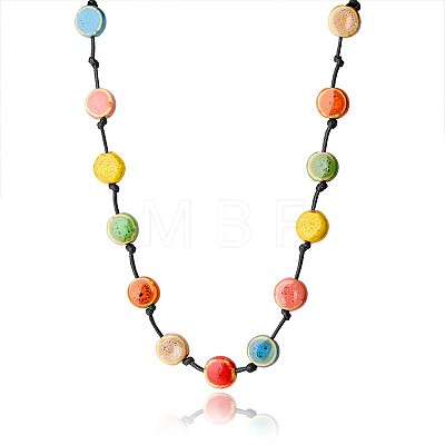 Bohemian Handmade Colorful Porcelain Beaded Waxed Cord Long Necklaces for Women FS-WGF474B-02-1