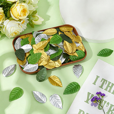 400Pcs 4 Colors Cloth Artificial Leaves DIY-MA0007-15A-1