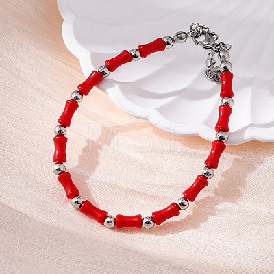 304 Stainless Steel Beaded Bracelets for Women BJEW-M056-04P-1