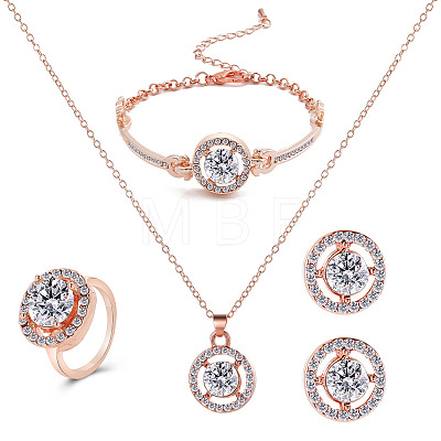 Alloy Rhinestone Link Bracelets & Stud Earrings & Pendant Necklaces & Rings Sets WG6A31F-02-1