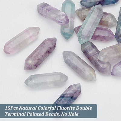 Olycraft 15Pcs Natural Colorful Fluorite Double Terminal Pointed Beads G-OC0003-71-1