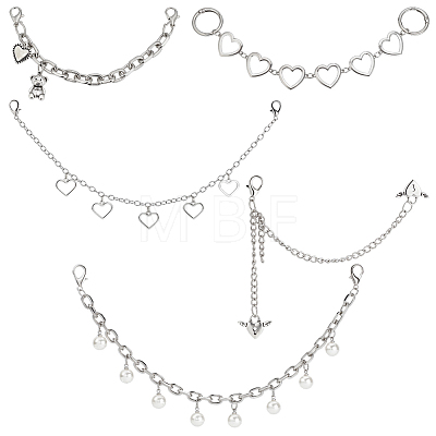 5Pcs 5 Styles Iron & Alloy Charm Shoes Chain with Alloy Clasp and ABS Beads DIY-PH0038-90-1