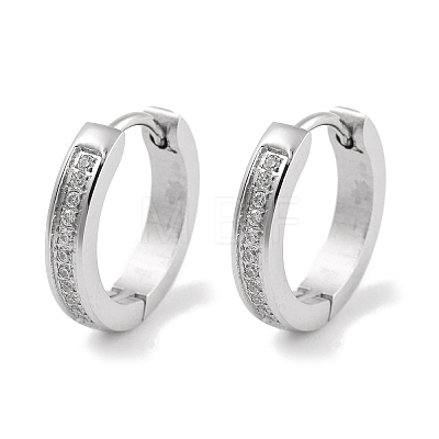 304 Stainless Steel Micro Pave Clear Cubic Zirconia Huggie Hoop Earrings EJEW-C096-01E-P-1