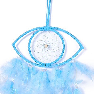 Handmade Eye Woven Net/Web with Feather Wall Hanging Decoration HJEW-K035-04A-1