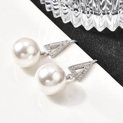925 Sterling Silver Clear Cubic Zirconia Triangle with Round Dangle Stud Earrings EJEW-L300-02P-1