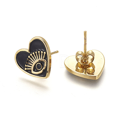 Brass Enamel Stud Earrings EJEW-L224-42G-1