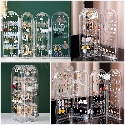 PS Plastic Earring Display Folding Screen Stands with 4 Folding Panels ODIS-WH0043-142A-02-1