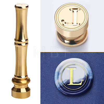 Golden Tone Brass Wax Seal Stamp Head with Bamboo Stick Shaped Handle STAM-K001-05G-L-1