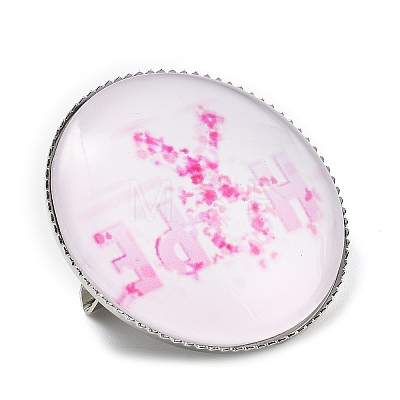 Breast Cancer Awareness Ribbon Glass Brooches JEWB-L019-01D-1