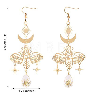 Alloy Moth with Flower Specimen Drop Dangle Earrings JE979A-1