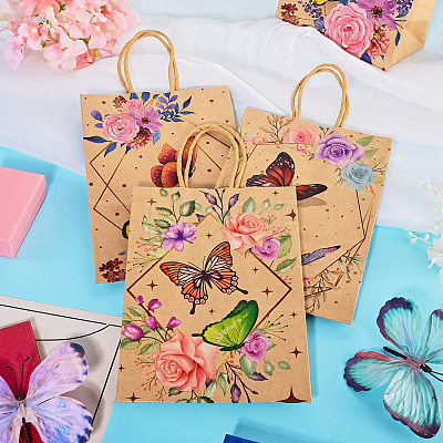15Pcs 3 Styles Flower Butterfly Pattern Kraft Paper Bags CARB-TA0001-17-1