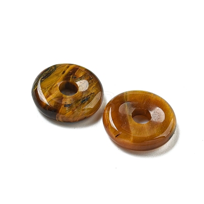 Natural Tiger Eye Donut/Pi Disc Charms G-G142-01O-1