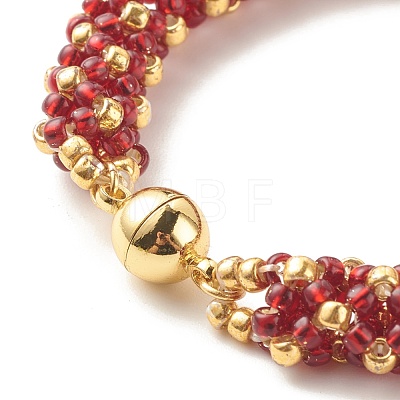 Glass Seed Beaded Bracelet with Brass Magnetic Clasp BJEW-JB07802-01-1